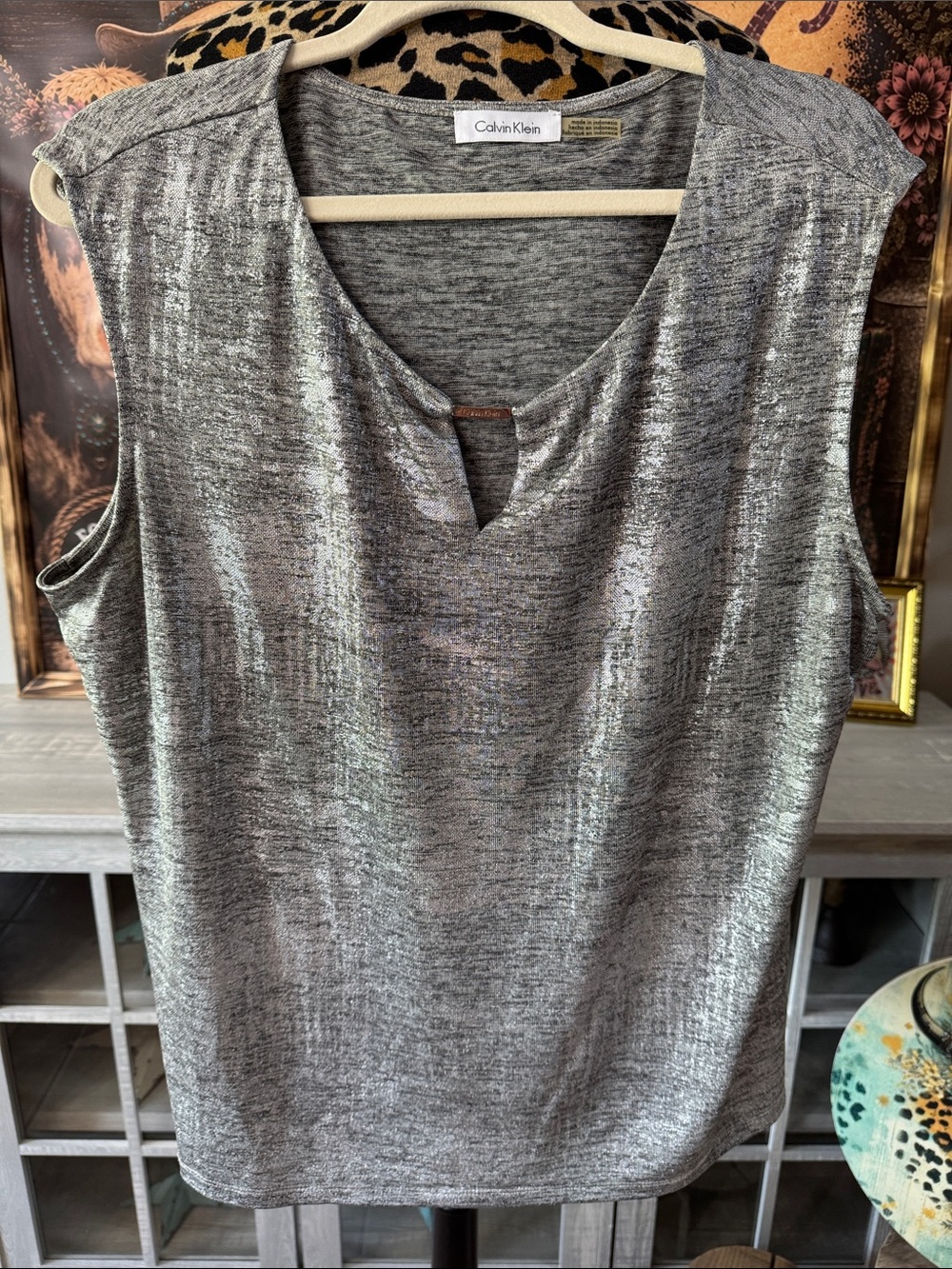 Calvin Klein Metallic Gray Sleeveless Tank Top Sz Lg